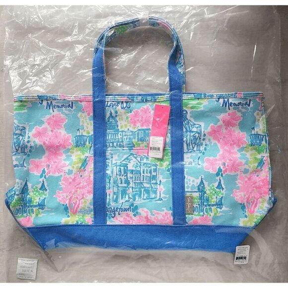 💗💙 LILLY PULITZER Mercato Washington DC Large Beach Tote NEW WITH TAGS - Picture 7 of 12